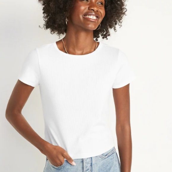 Large Old Navy Fitted Short-Sleeve Cropped Rib-Knit T-Shirt - Picture 1 of 11